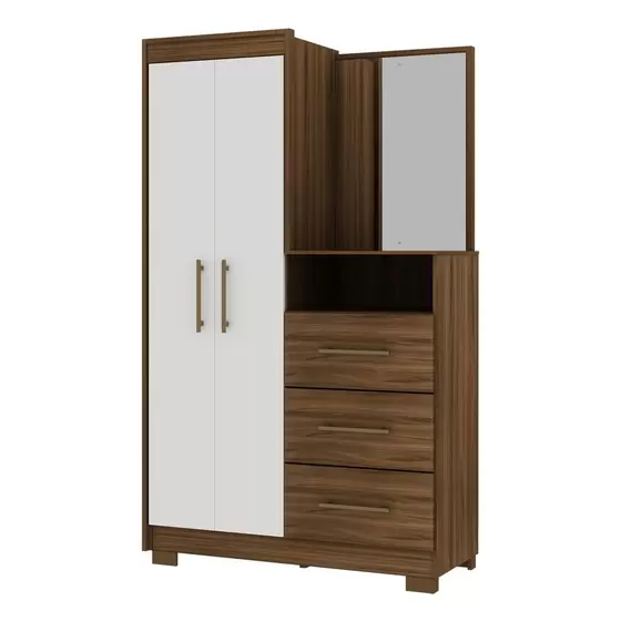 Guarda Roupa Gelius Viena 2 Portas 3 Gavetas Toucador Nogueira/off White